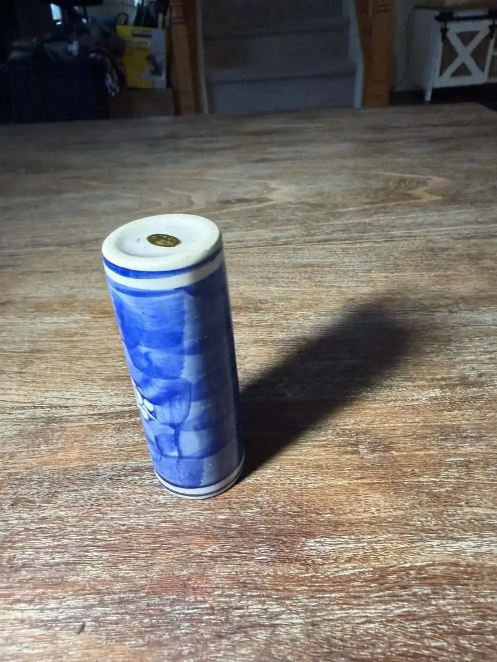 Vintage Chinese Blue and White Porcelain Cherry Blossom Cylinder Bud Vase